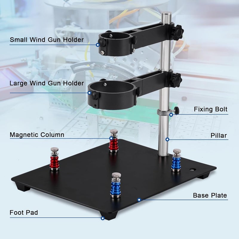 Consfly Hot Air Gun Holder w/4 Flexible Magnetic Columns, Air Heat Hand-Piece Gun Clamp for PCB Circuit Board Rework Soldering - Image 2